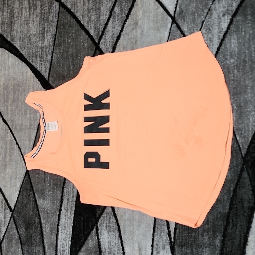 VS PINK 2016 CAMPUS NEON ORANGE PINK LOGO TANK TOP